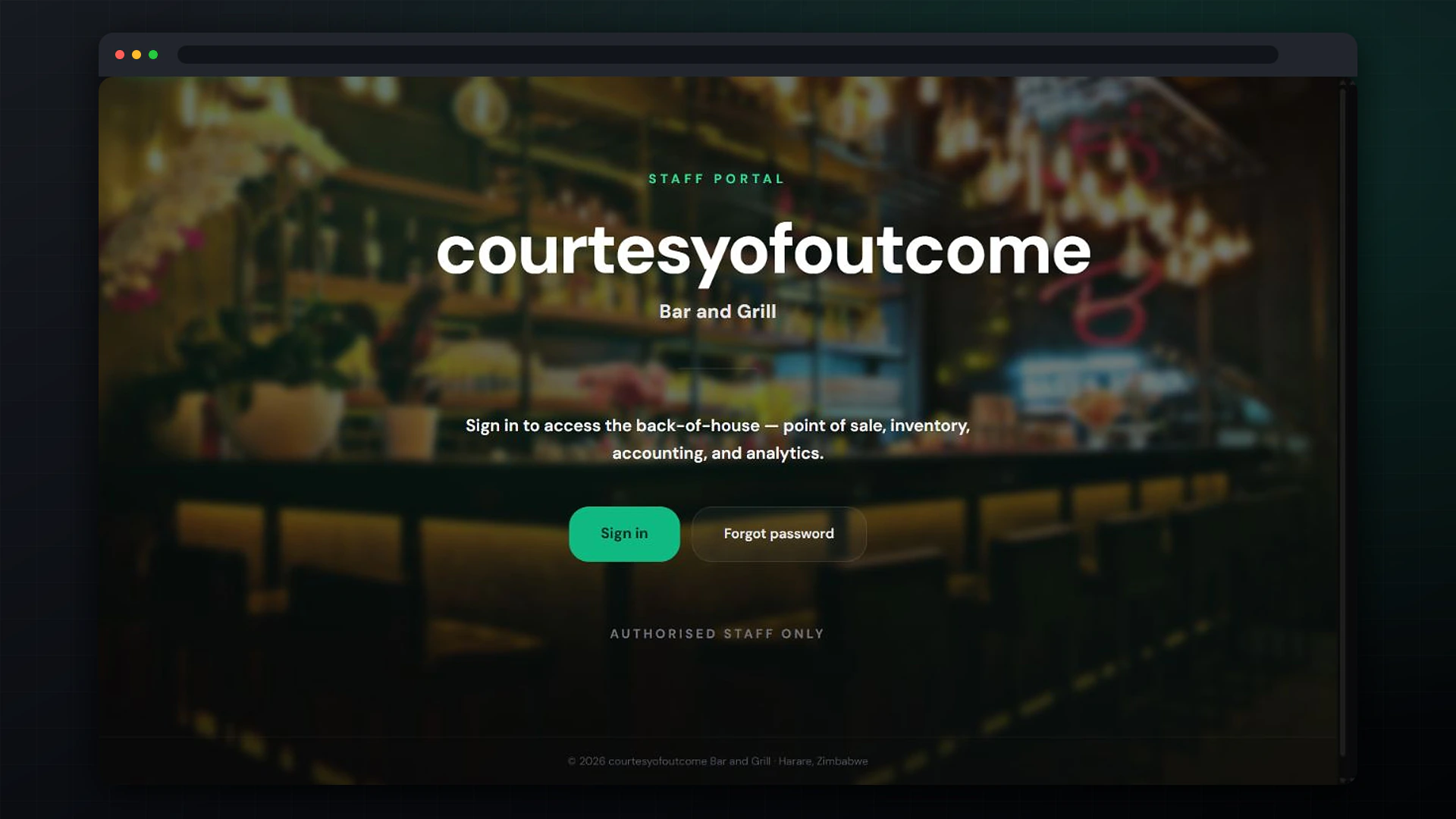 Live Courtesy of Outcome staff portal for bookings and restaurant operations