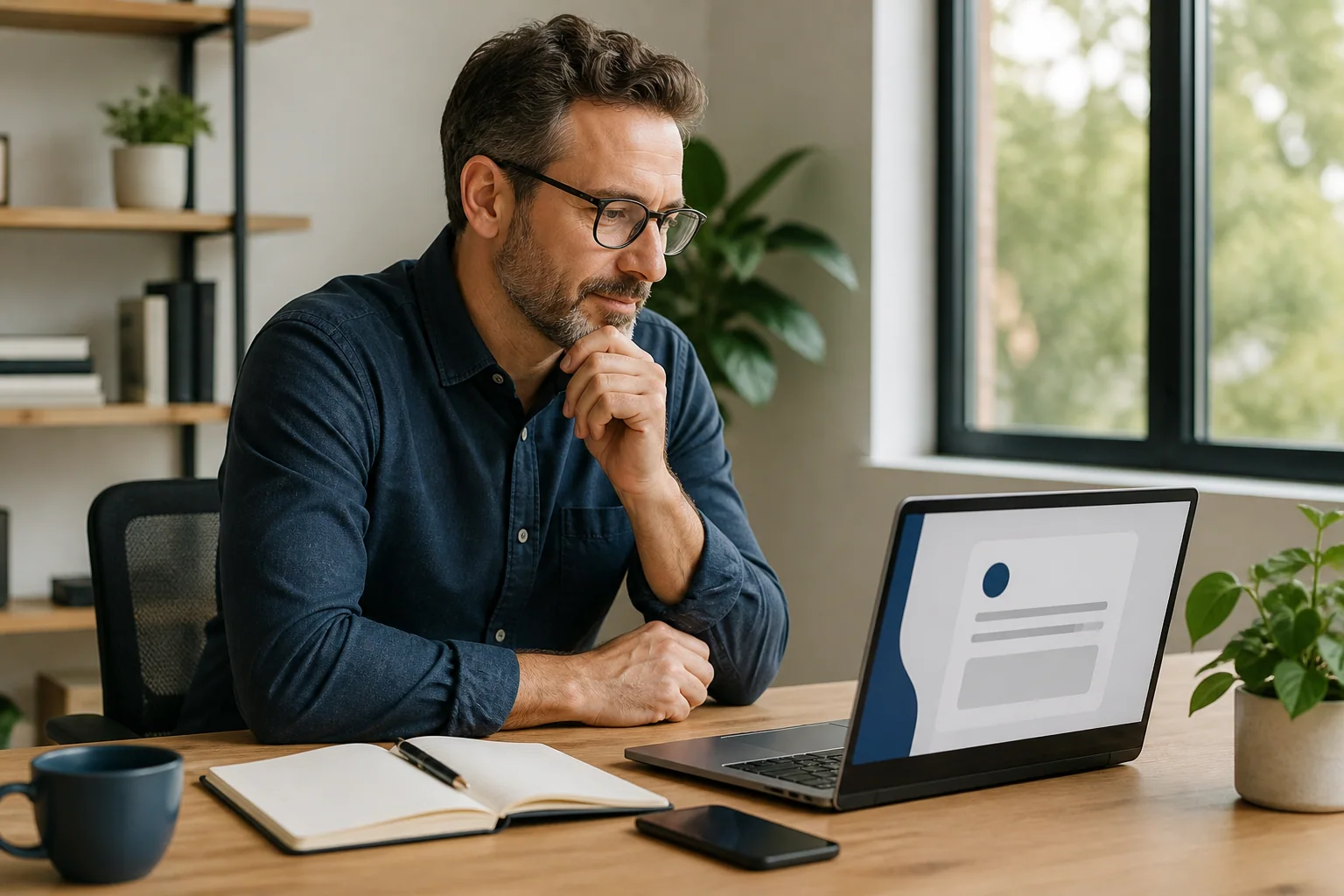 Independent consultant reviewing a new client enquiry on a laptop