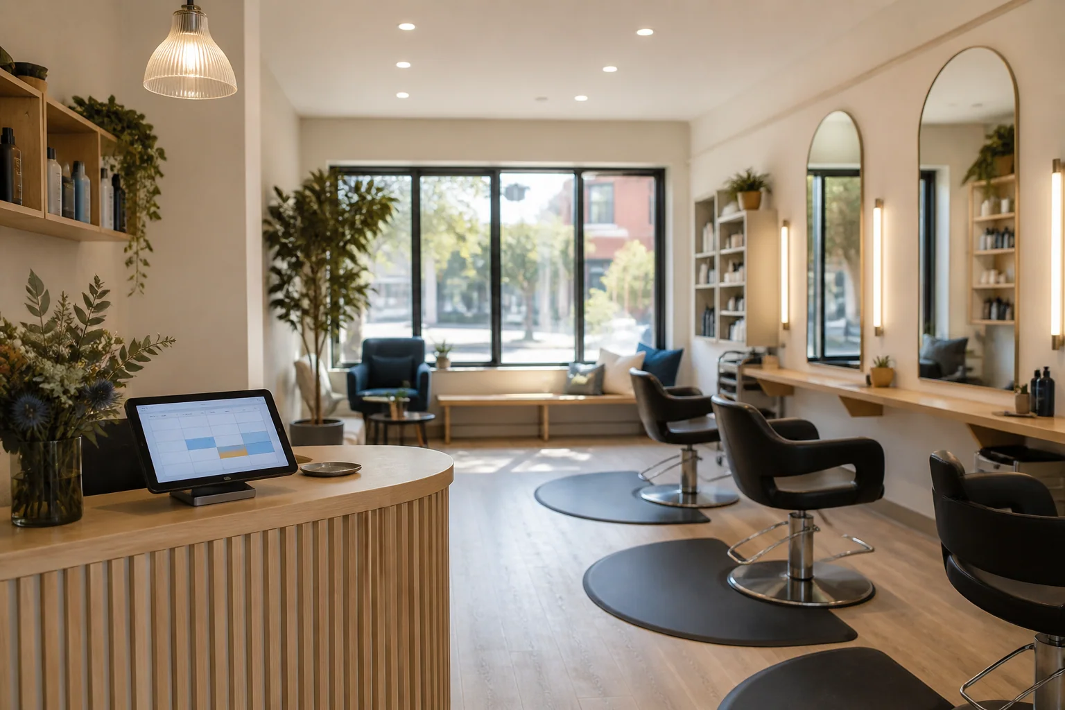 Welcoming salon prepared for appointments with a reception schedule
